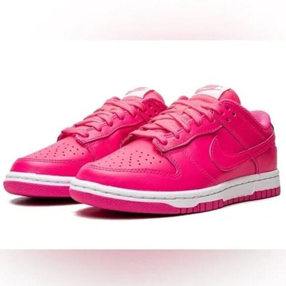 Nike Kid's Hot Pink White Dunk Low Hyper Lace Up Sneaker Shoes Size 5 - Picture 1 of 11